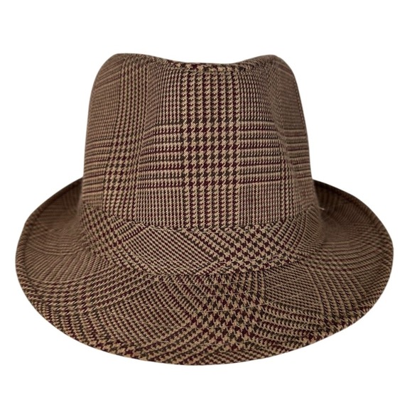 Fedora Woven Hat Brown & Black Plaid Men's Westend Brand Size S/M - Picture 2 of 4